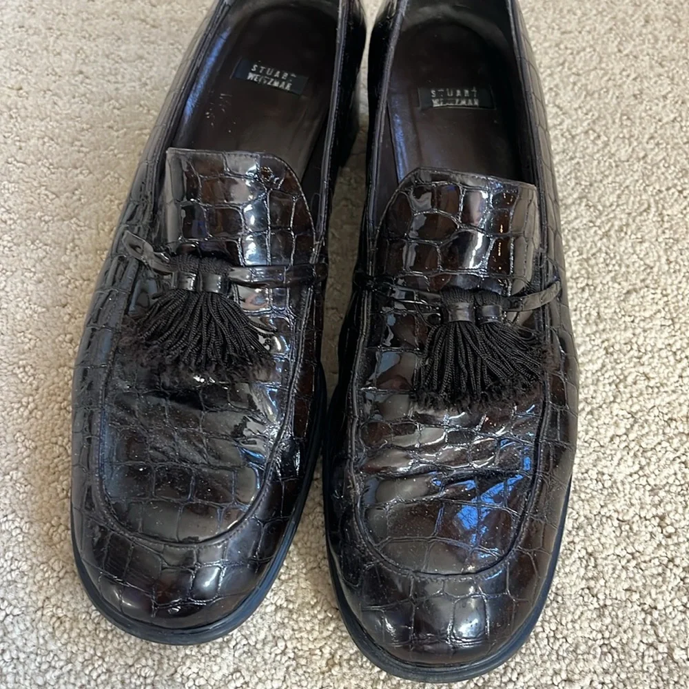 Stuart Whitman brown croc loafers slip ons w tassel - Picture 2 of 5